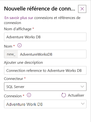 Nouvelle référence de connexion