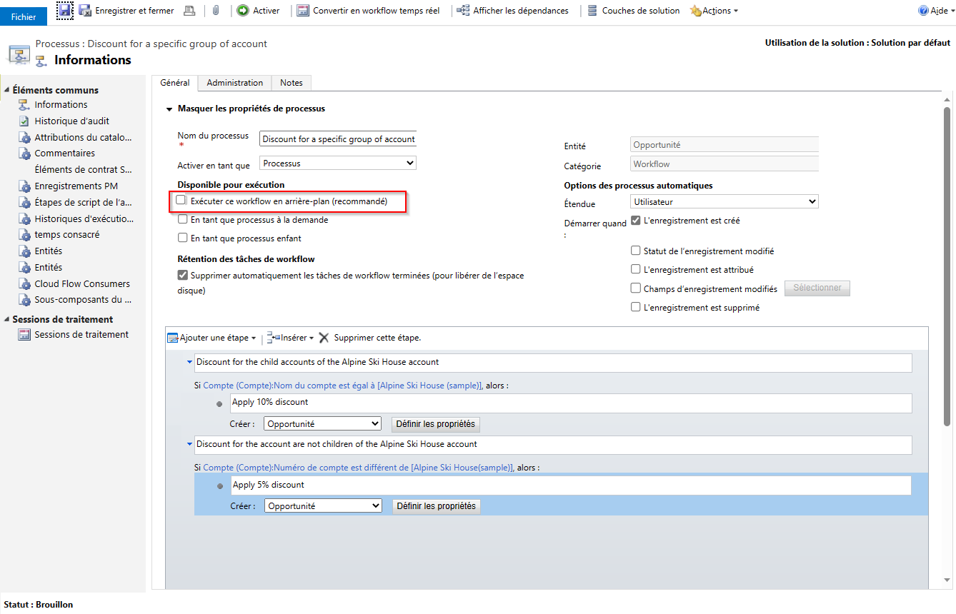 Processus de workflow avec les opérateurs Under/ Not Under.