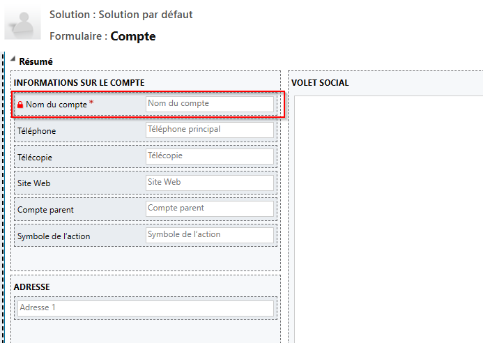 Colonne Nom du compte sur le formulaire.