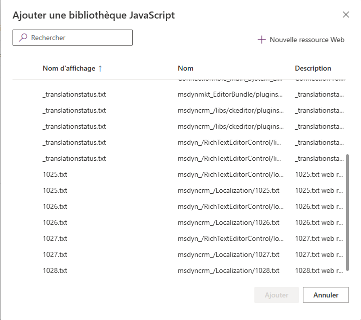 Ajouter une ressource Web JavaScript