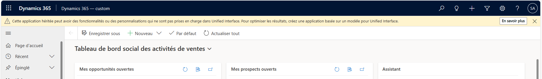 Message d’avertissement de l’ancienne application