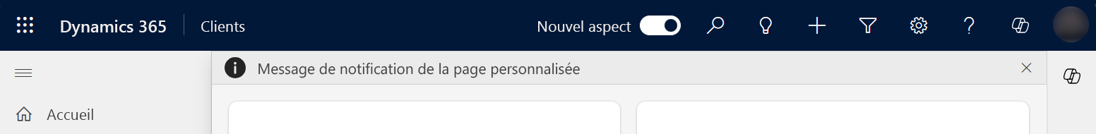 Barre de message d’information de notification de page personnalisée