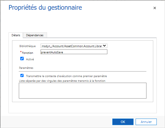 Gestionnaire d’événements OnSave pour empêcher l’enregistrement automatique dans Dynamics 365.