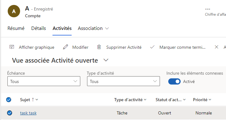 Sélectionner l’activité connexe souhaitée