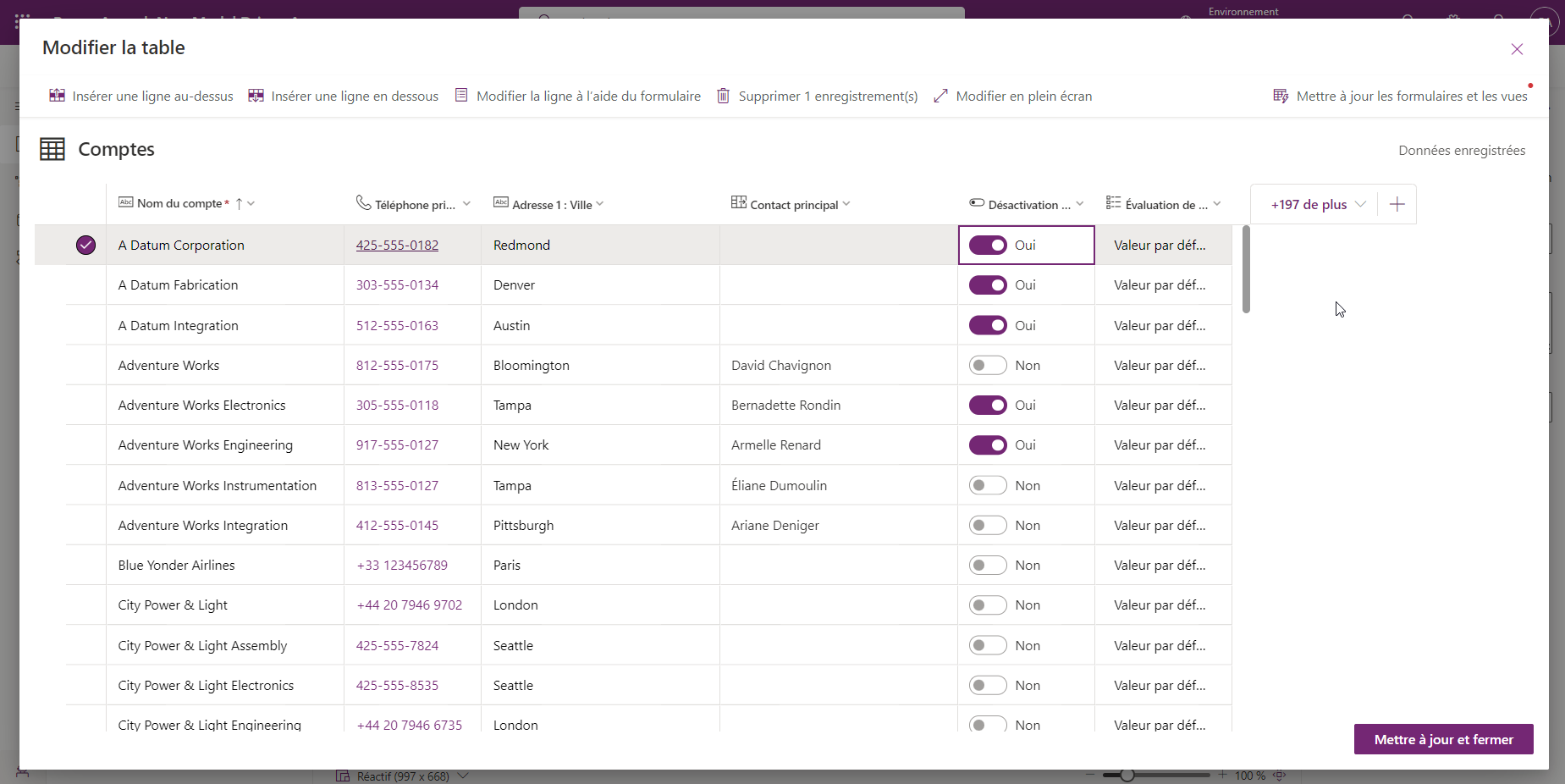 Concepteur de tables pour modifier une table dans le concepteur d’applications