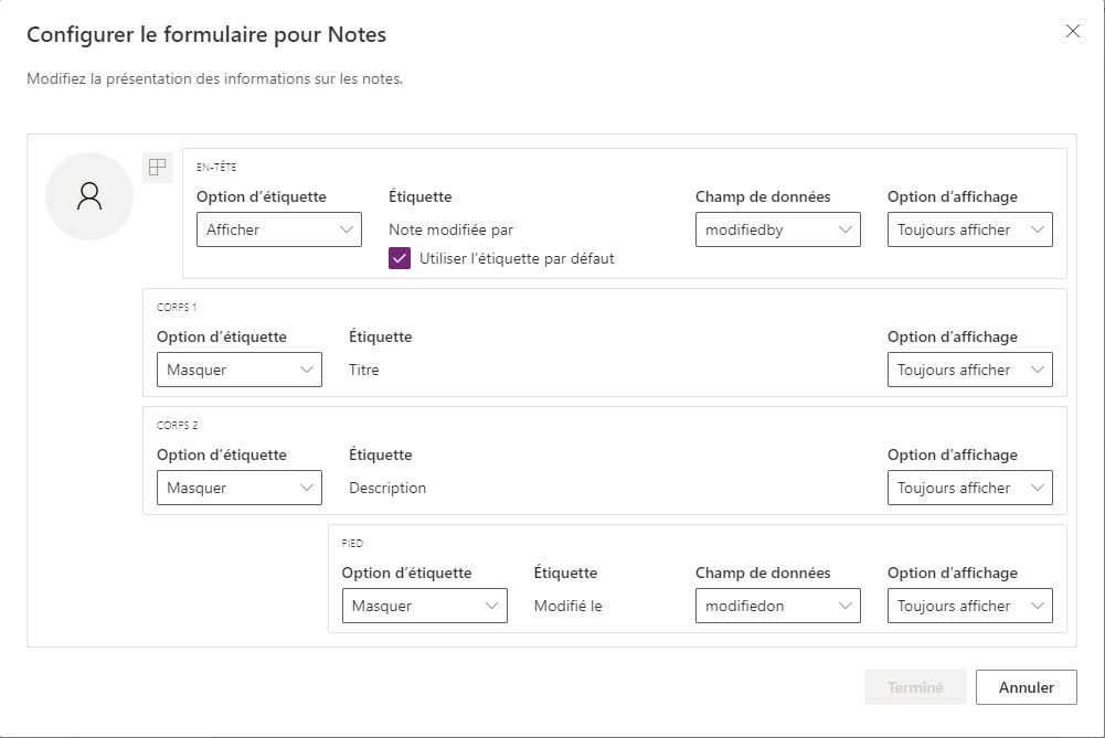 Configurer le formulaire pour les notes