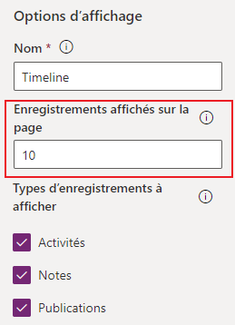 Configuration des enregistrements affichés sur la page