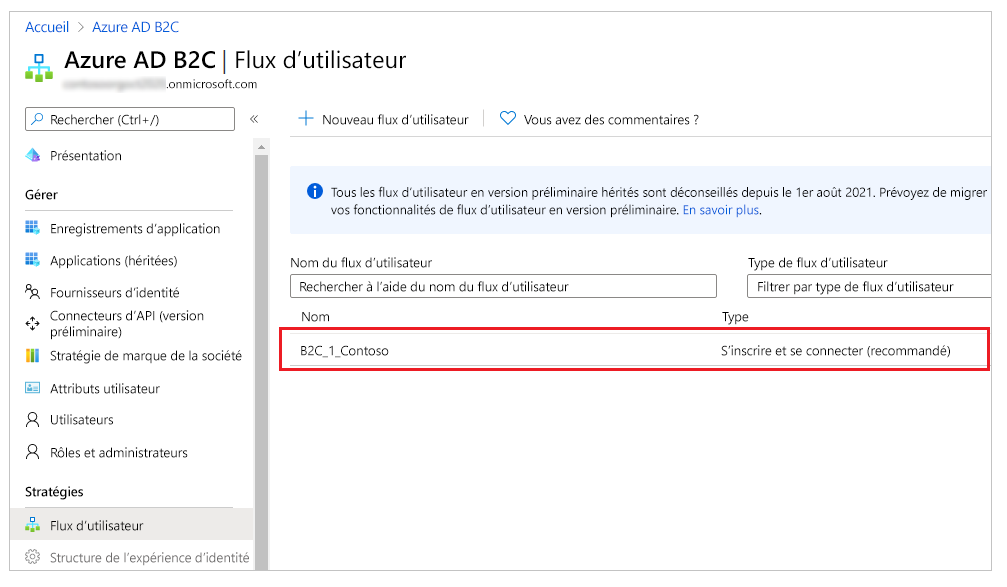 Sélectionner le flux utilisateur.