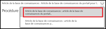 Formulaire Sélectionner un article de la Base de connaissances du portail.