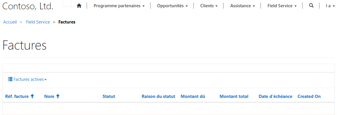 Afficher les factures Field Service dans un portail partenaire.