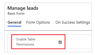 Activer les autorisations de table sur un formulaire de base.