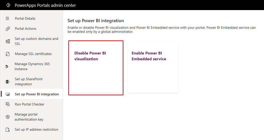 Désactiver la visualisation Power BI.