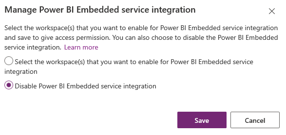 Désactiver le service Power BI Embedded.