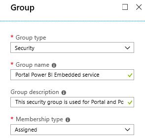 Créer un groupe de sécurité pour le service Power BI Embedded.