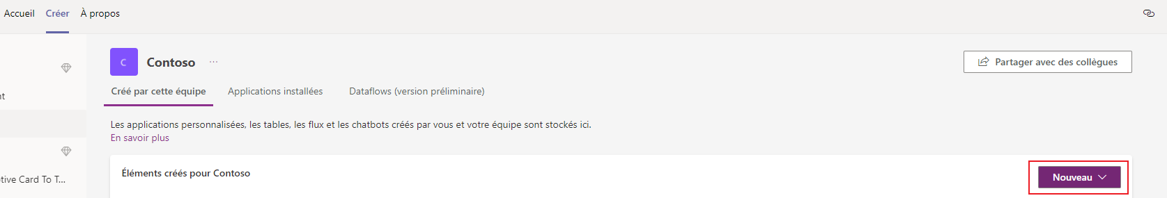 Créer une application depuis l’accueil de l’environnement.