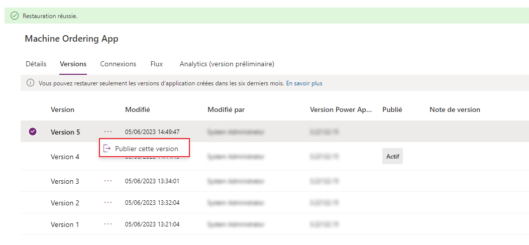 Publier la version restaurée.