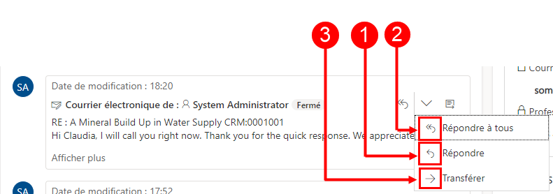 Répondre aux e-mails dans la chronologie.