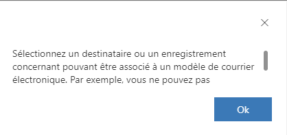 Fenêtre de message en cas d’absence de champ Destinataire ou Concernant.