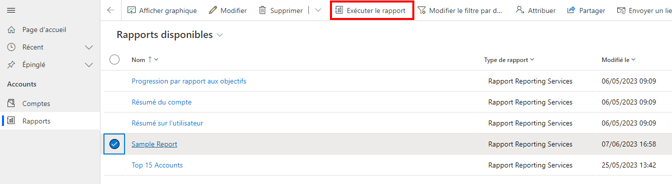 Exécution d’un rapport.