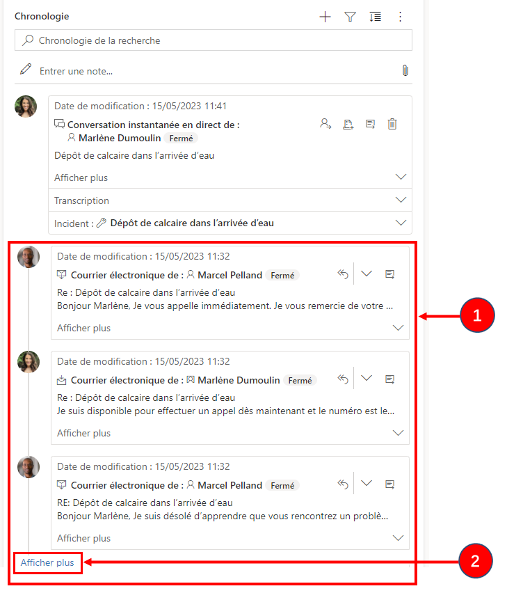 Vue des e-mails en fil de conversation réduite.