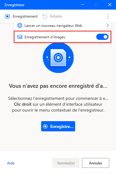 Capture d’écran du bouton Enregistrement d’images.