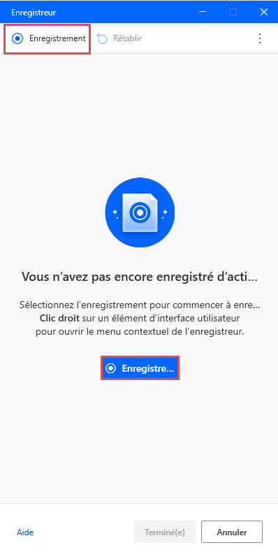 Capture d’écran du bouton Enregistrer.