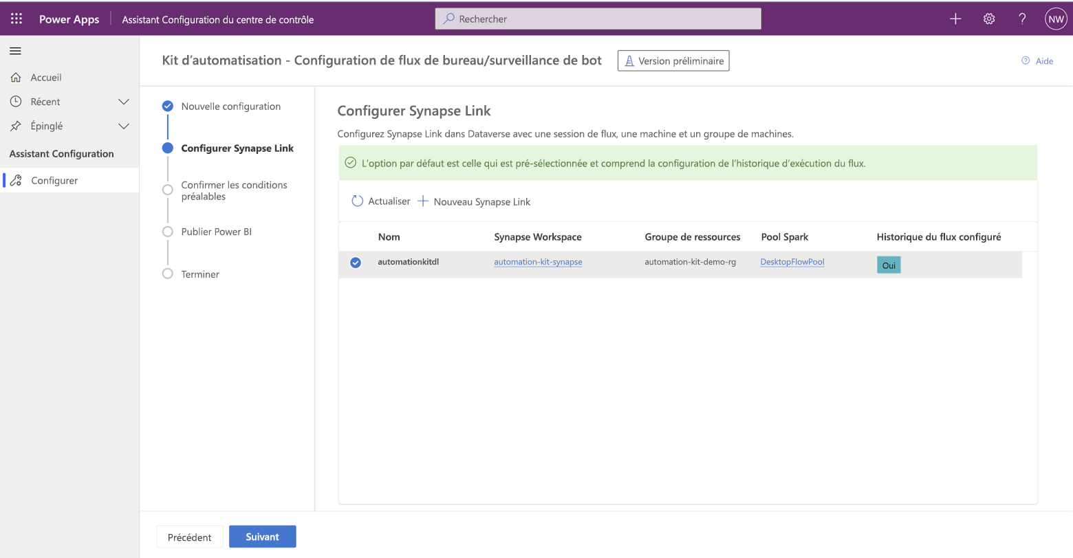 Capture d’écran du kit d’automatisation - Azure Synapse Link du centre de contrôle.