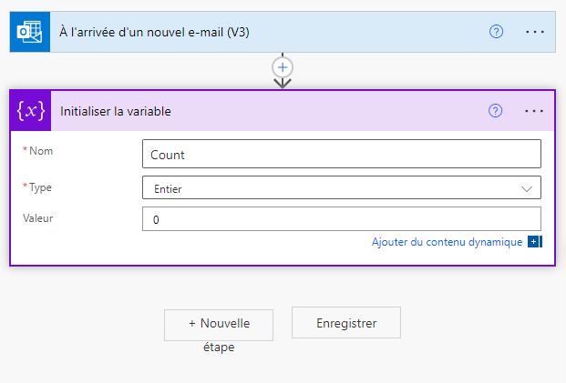 Capture d’écran de l’exemple Initialiser la variable.