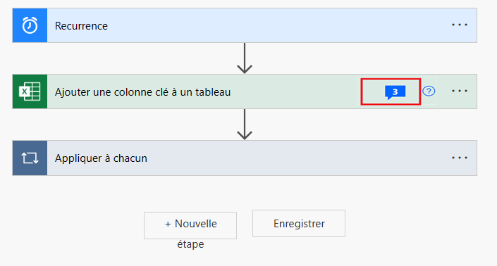 Capture d’écran du nombre de commentaires dans une action.