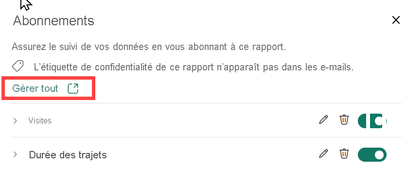 Capture d’écran affichant le volet Abonnements avec Tout gérer entouré de rouge.