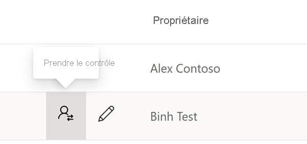 Capture d’écran montrant une liste d’abonnements avec l’icône de prise de contrôle sélectionnée