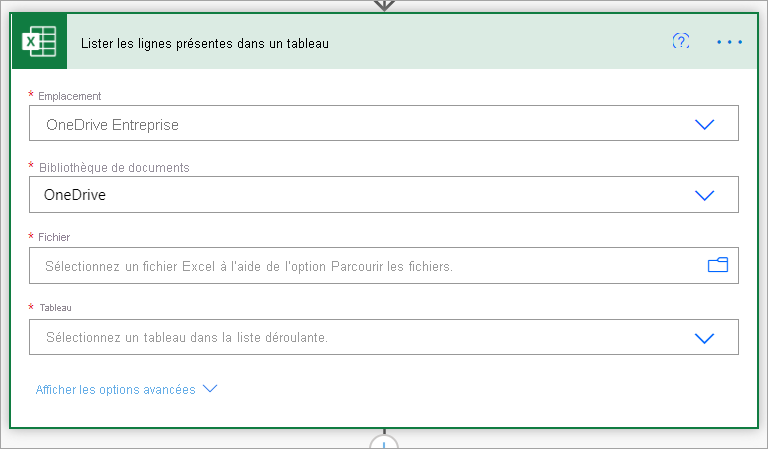 Screenshot that shows where to select the location of the Excel Online table.