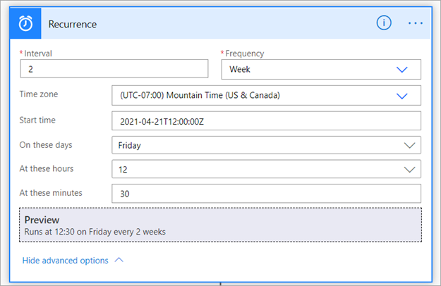 Set advanced options for recurrence.