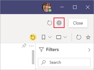 Capture d’écran du bouton Web dans l’application Power BI dans Microsoft Teams.