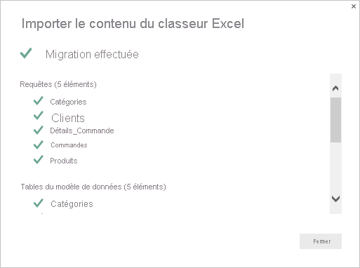 Screenshot that shows the Import Excel workbook contents summary page.