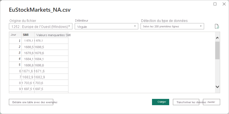 Screenshot shows the contents of the selected .csv file.