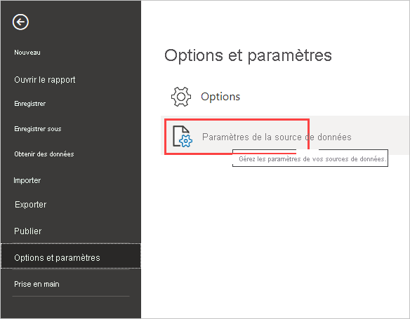 Screenshot shows the Options and Settings dialog where you can select Data source settings.