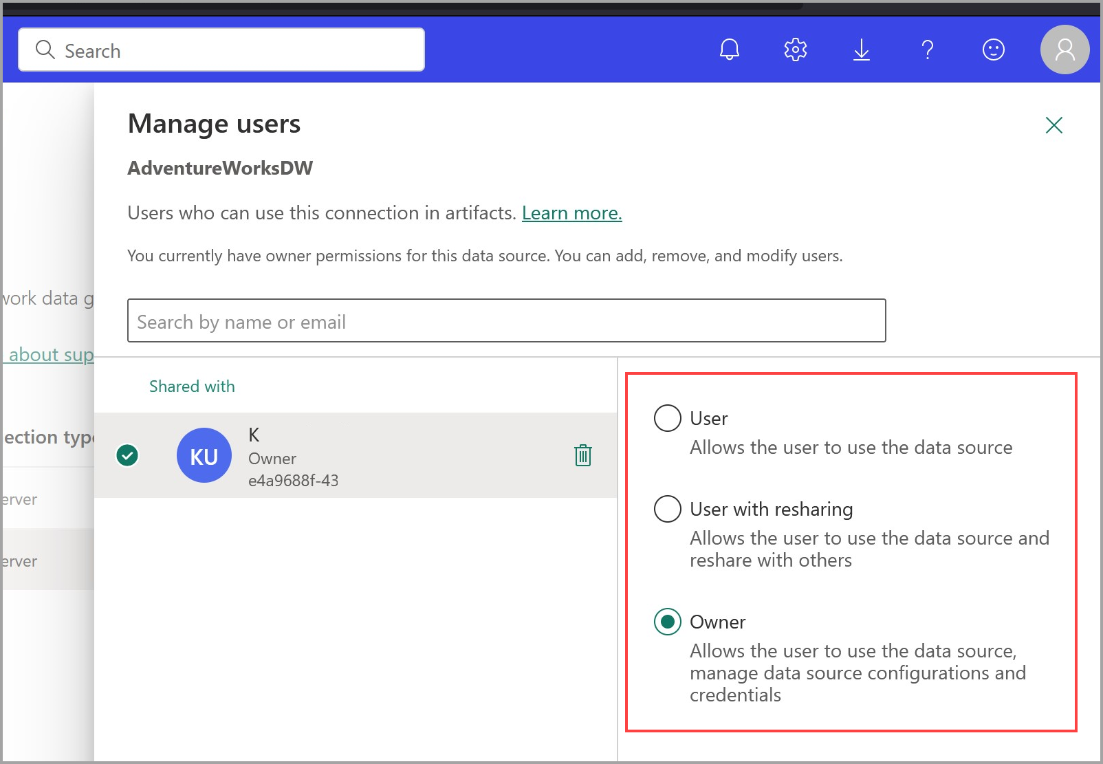 Capture d’écran de l’application de l’autorisation utilisateur à une connexion cloud partageable.