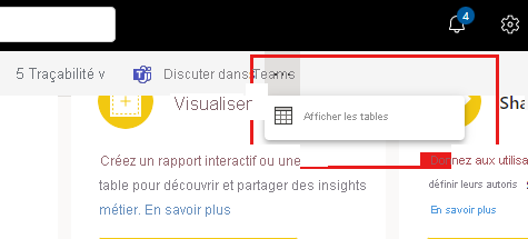 Capture d’écran de l’option Afficher les tables sur la page détails du modèle sémantique.