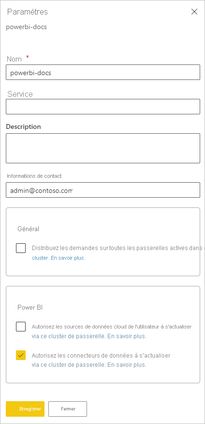 Screenshot that shows enabling custom connectors on the on-premises gateway Settings page.