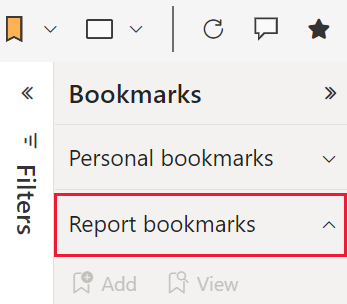 Capture d’écran montrant le volet Signets. L’option Signets du rapport est mise en évidence.