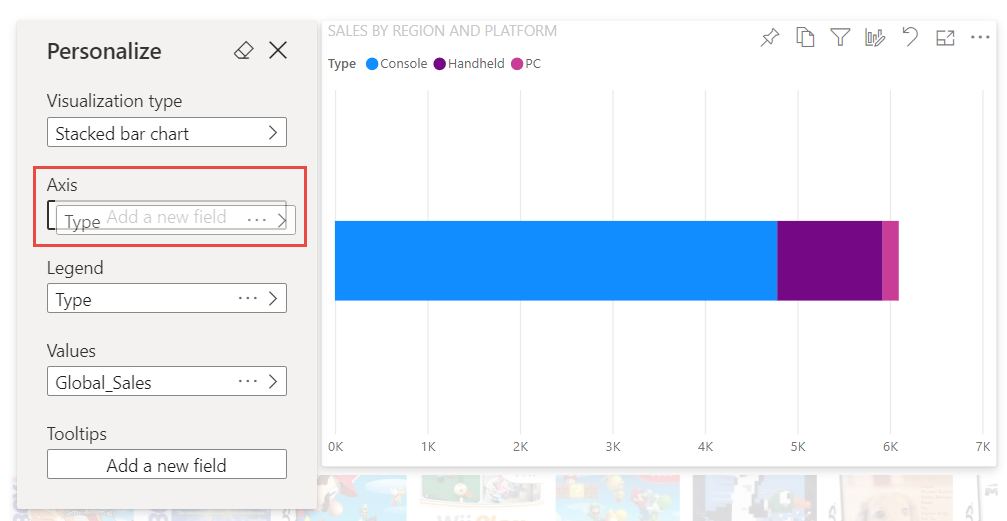 Capture d’écran du volet Personnaliser avec l’option d’axe mise en évidence.