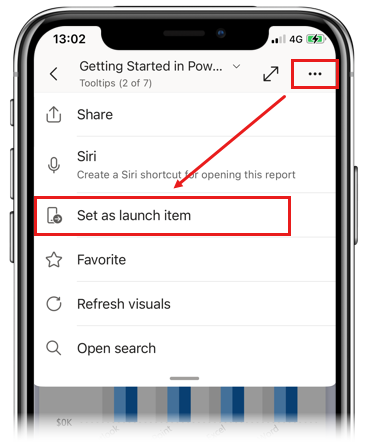 Capture d’écran de l’option Configurer un élément de lancement sur l’application mobile Power BI.