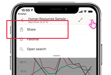 Capture d’écran de l’icône de partage de l’application mobile Power BI.