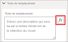 Capture d’écran du volet Texte de remplacement dans lequel l’icône de mise en forme conditionnelle est mise en évidence.