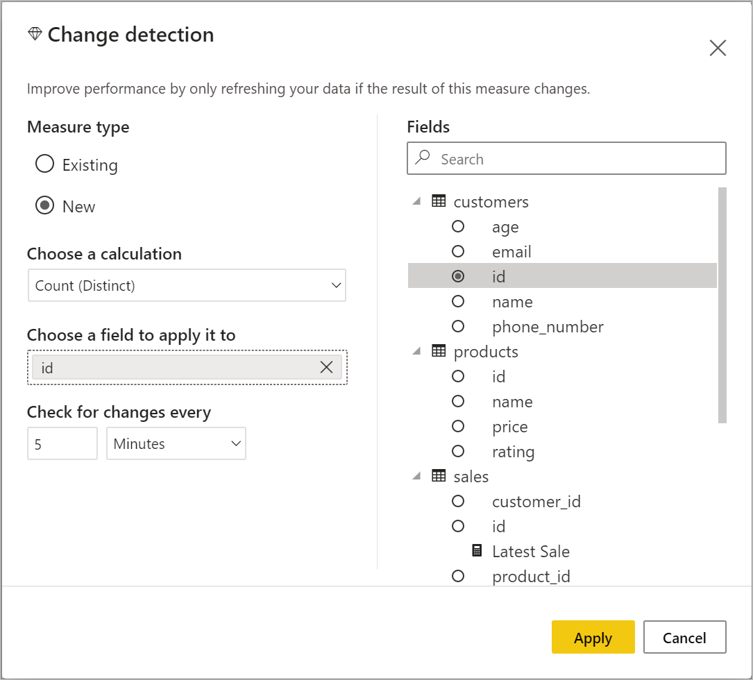 Fenêtre Détection des changements