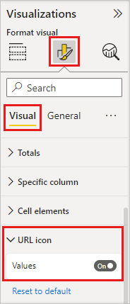 Screenshot shows the U R L icon value set to On.