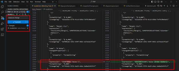 Image showing a measure change in VS Code.