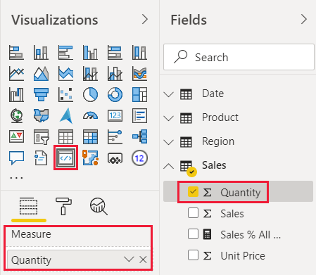 Capture d’écran de la mesure de carte ronde, dans le volet Visualisation du service Power BI.