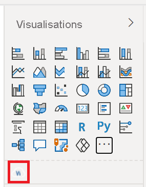 Capture d’écran du volet Visualisations Power BI, qui montre les nouveaux visuels importés.